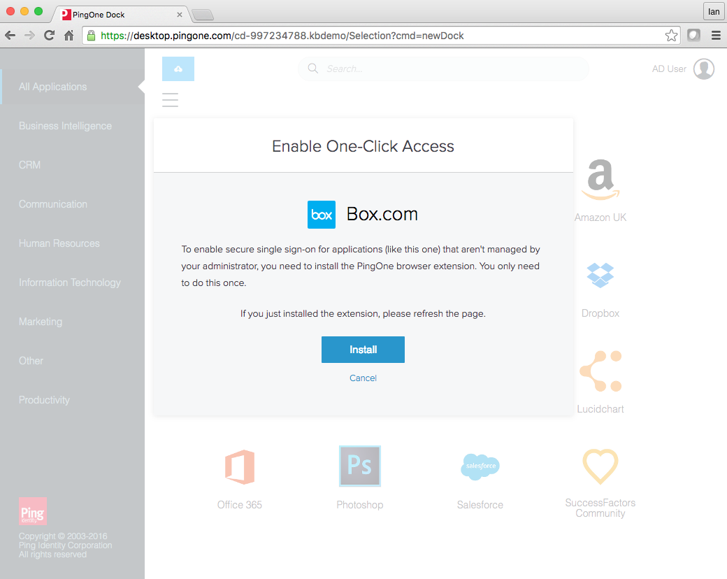 How to install the PingOne for Enterprise browser extension - New Dock
