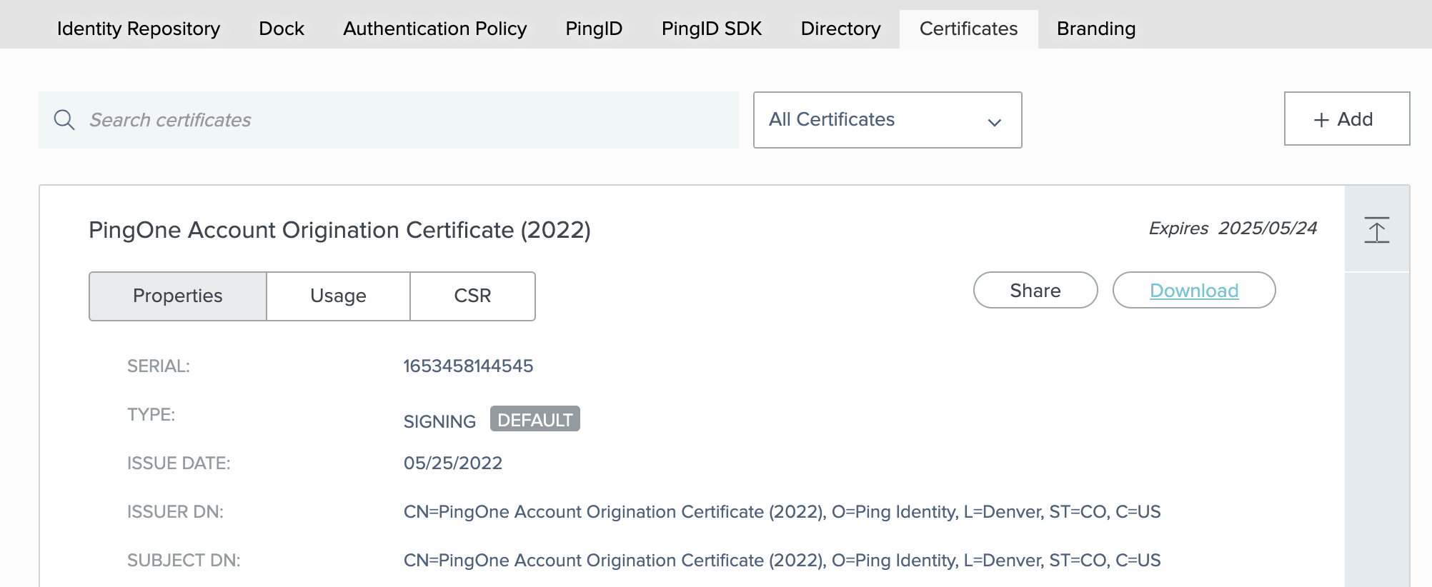 PingOne for Enterprise Certificates Overview
