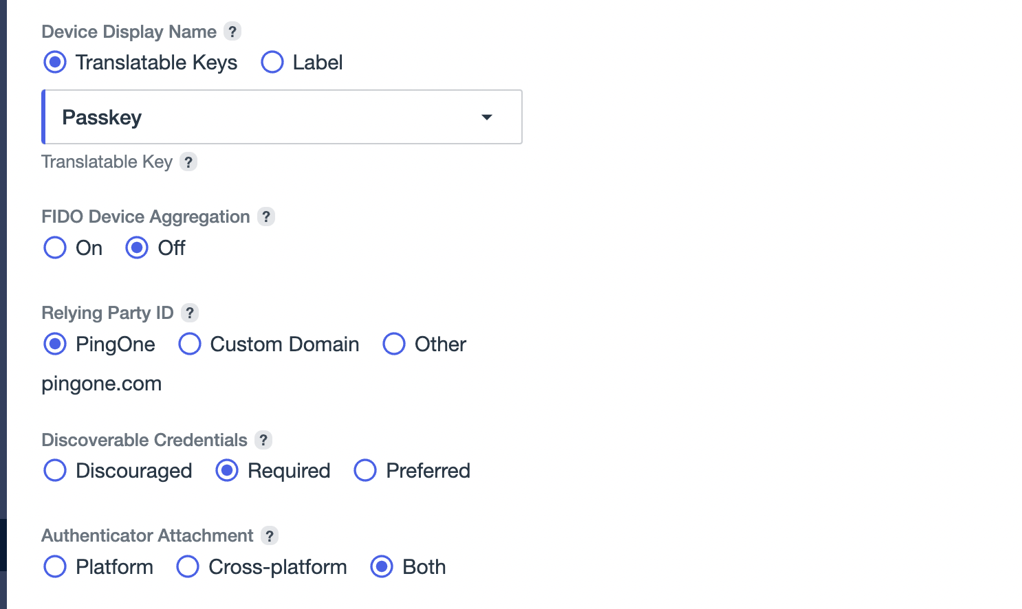 Understanding PingOne FIDO Policy authentication settings